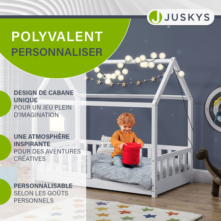 Lit enfant Marli 80 x 160 cm – lit cabane avec barrière et sommier à lattes