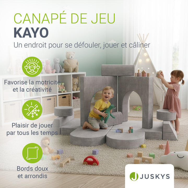 Canapé enfant Kayo avec revêtement en velours côtelé et coussins