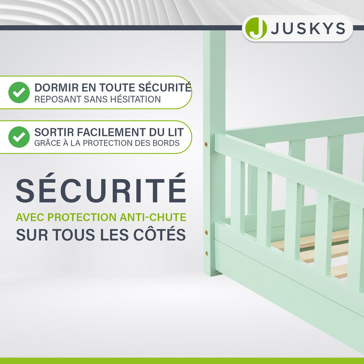Lit enfant Marli 80 x 160 cm – lit cabane avec barrière et sommier à lattes