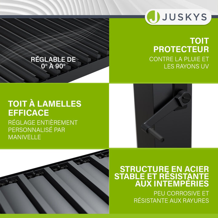 Pergola bioclimatique Tahiti 3 x 4 m avec 1 paroi latérale de 4 m