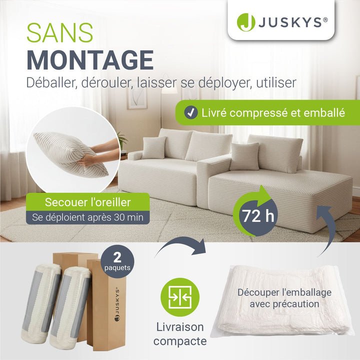 Canapé Coredo avec revêtement en velours côtelé et coussins décoratifs
