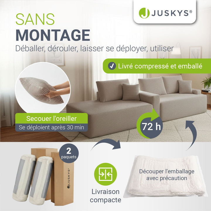 Canapé Coredo avec revêtement en velours côtelé et coussins décoratifs