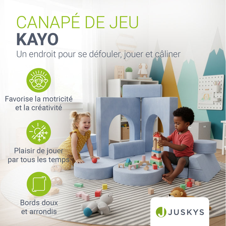 Canapé enfant Kayo avec revêtement en velours côtelé et coussins