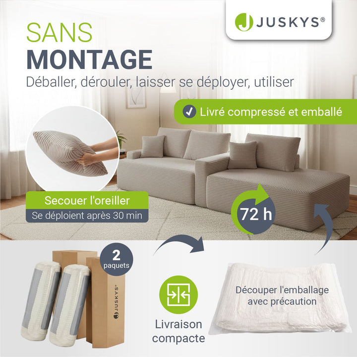 Canapé Coredo avec revêtement en velours côtelé et coussins décoratifs