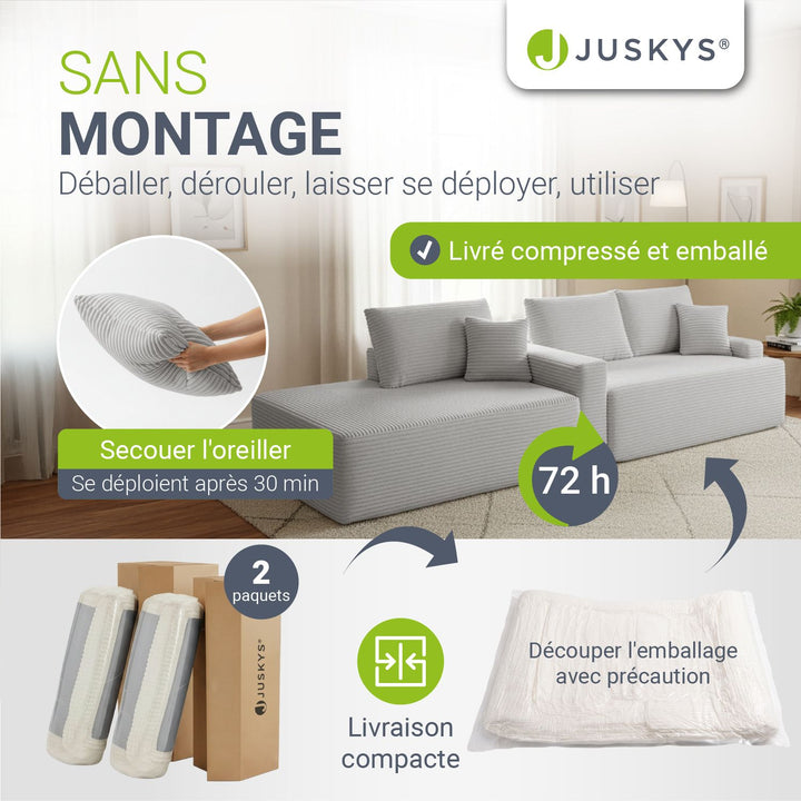 Canapé Coredo avec revêtement en velours côtelé et coussins décoratifs