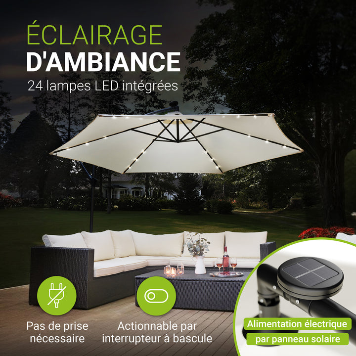 Parasol déporté à LED Brazil – avec manivelle et socle