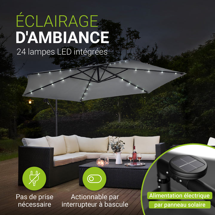 Parasol déporté à LED Brazil – avec manivelle et socle