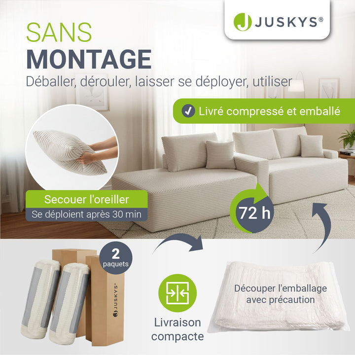 Canapé Coredo avec revêtement en velours côtelé et coussins décoratifs