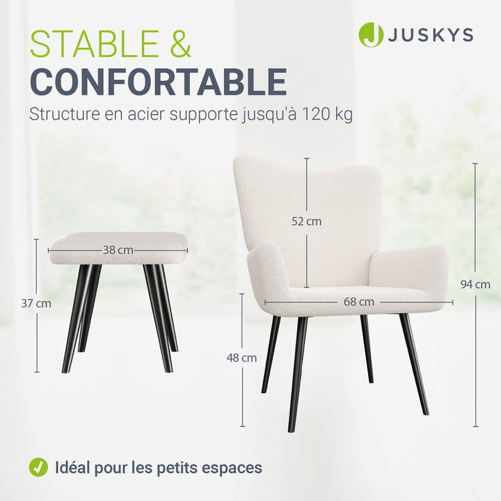 Fauteuil à oreilles avec tabouret Odense en option