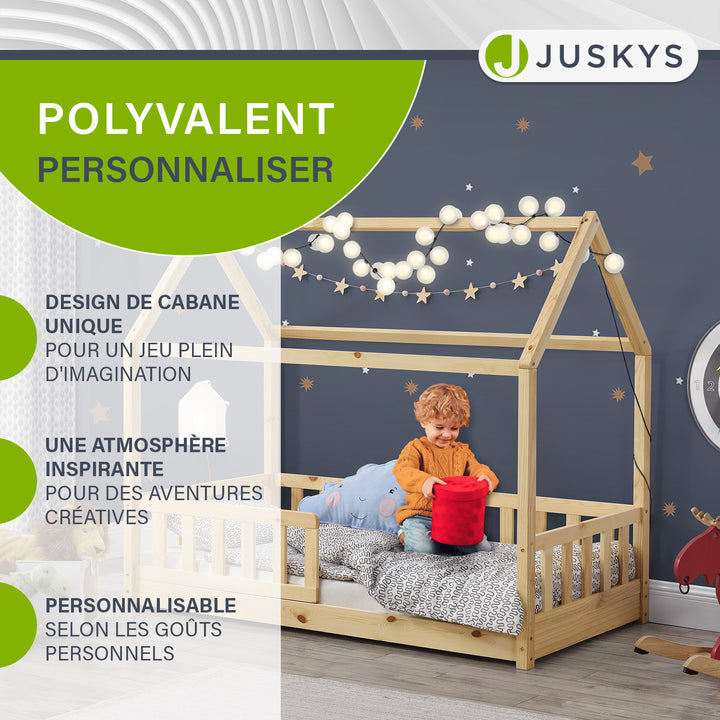 Lit enfant Marli 80 x 160 cm – lit cabane avec barrière et sommier à lattes