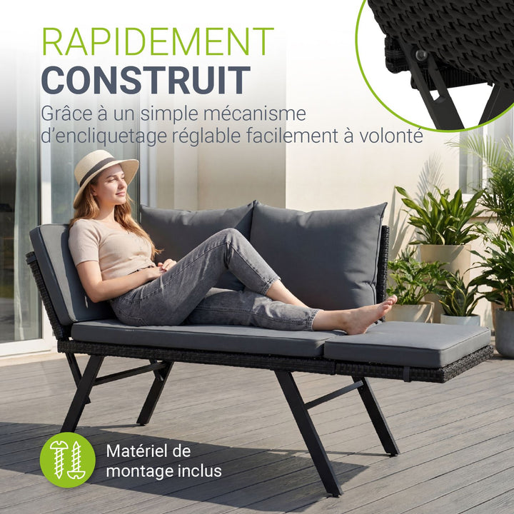 Banc multifonction en polyrotin Calvia Noir/Gris/Crème