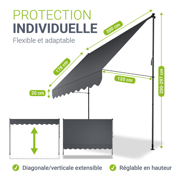 Store de balcon à pince Kapstadt – avec manivelle, jusqu'à 400 cm