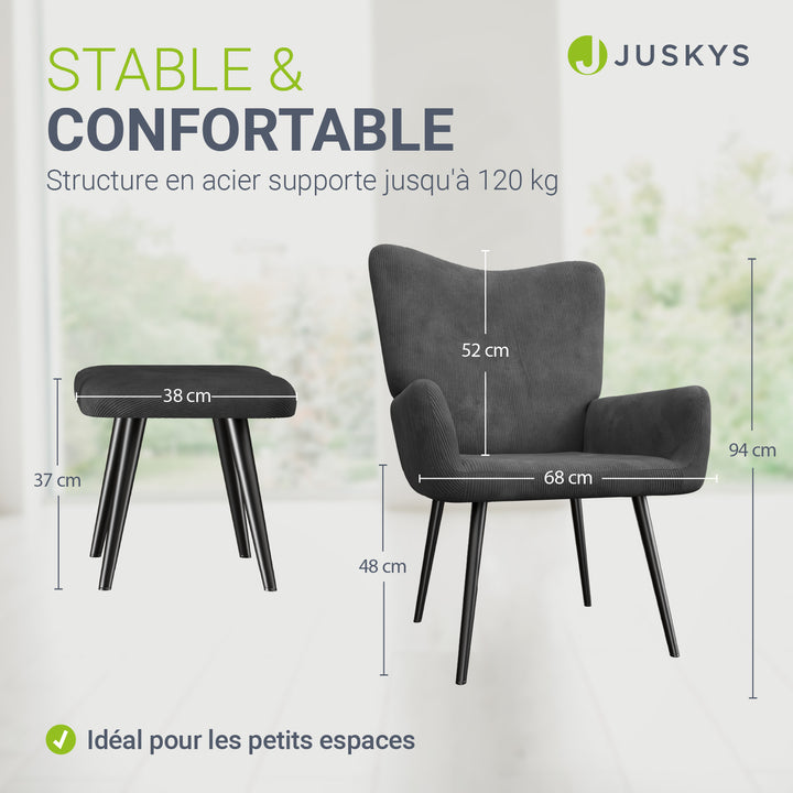 Fauteuil à oreilles avec tabouret Odense en option