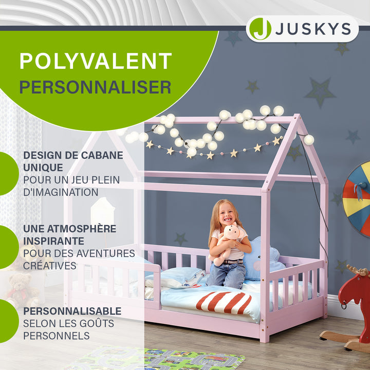 Lit enfant Marli 80 x 160 cm – lit cabane avec barrière et sommier à lattes