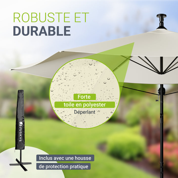 Parasol déporté à LED Brazil – avec manivelle et socle