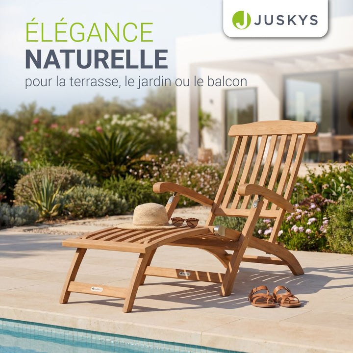 Bain de soleil de jardin résistant aux intempéries en bois huilé