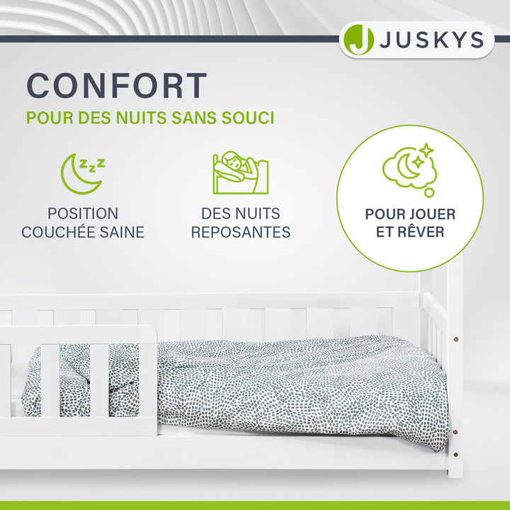Lit enfant Marli 80 x 160 cm – lit cabane avec barrière et sommier à lattes