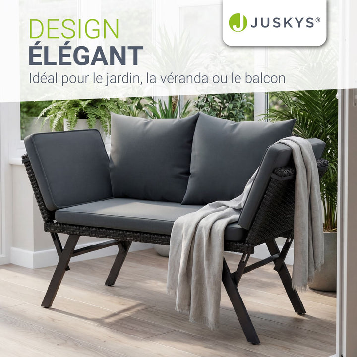 Banc multifonction en polyrotin Calvia Noir/Gris/Crème
