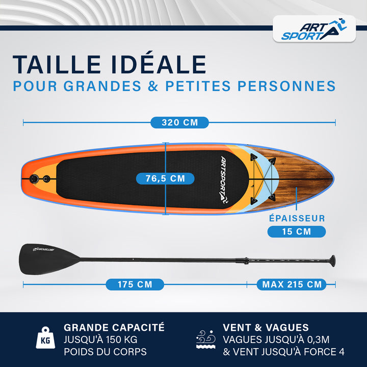 Stand up paddle gonflable – set complet avec sac et accessoires