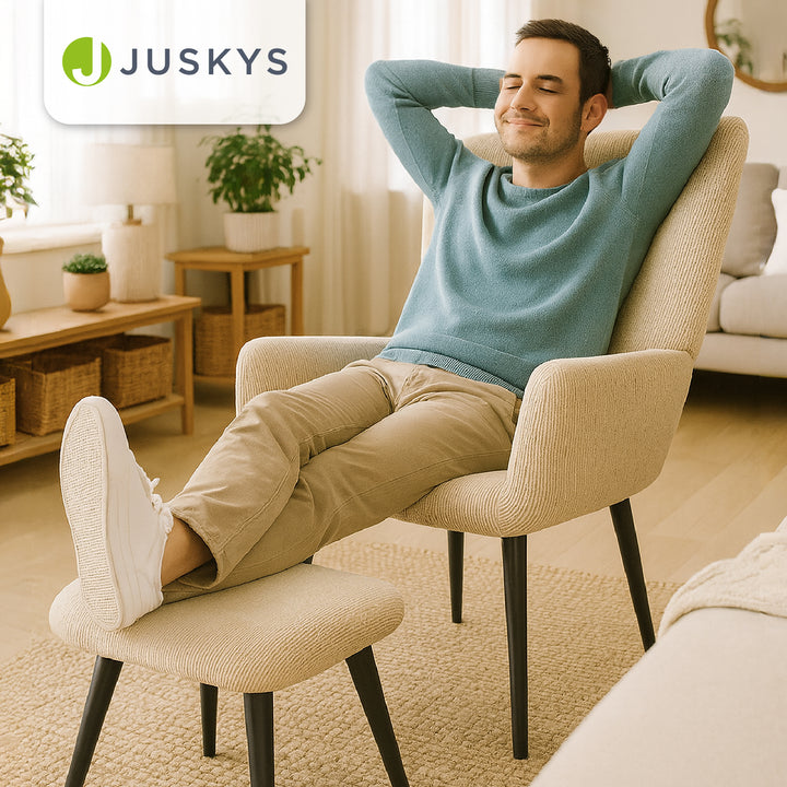 Fauteuil à oreilles avec tabouret Odense en option