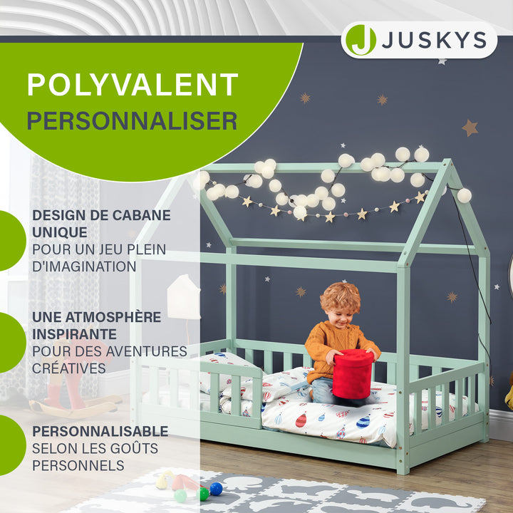 Lit enfant Marli 80 x 160 cm – lit cabane avec barrière et sommier à lattes
