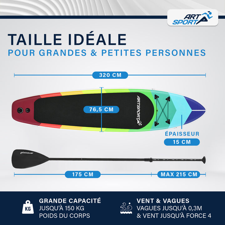 Stand up paddle gonflable – set complet avec sac et accessoires