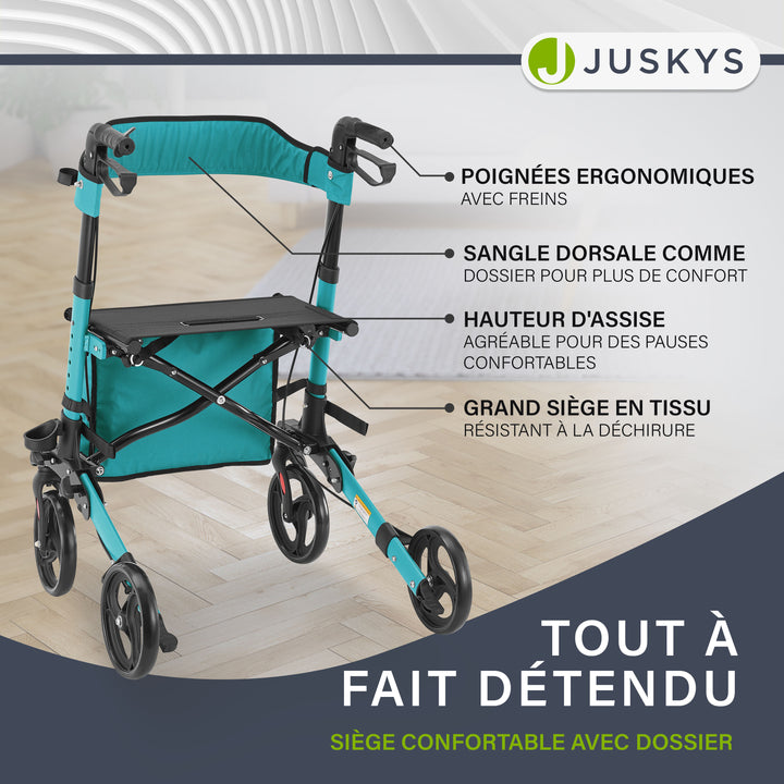 Déambulateur en aluminium Vital – pliable, avec siège et sac à provisions – jusqu'à 130 kg