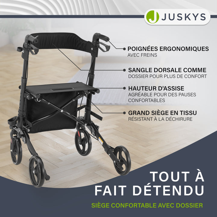 Déambulateur en aluminium Vital – pliable, avec siège et sac à provisions – jusqu'à 130 kg