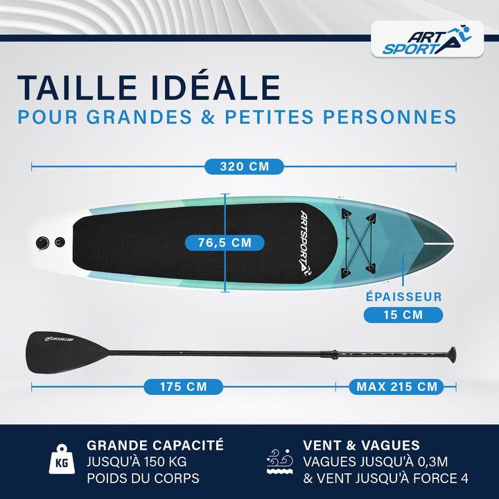 Stand up paddle gonflable – set complet avec sac et accessoires