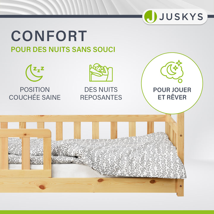 Lit enfant Marli 80 x 160 cm – lit cabane avec barrière et sommier à lattes