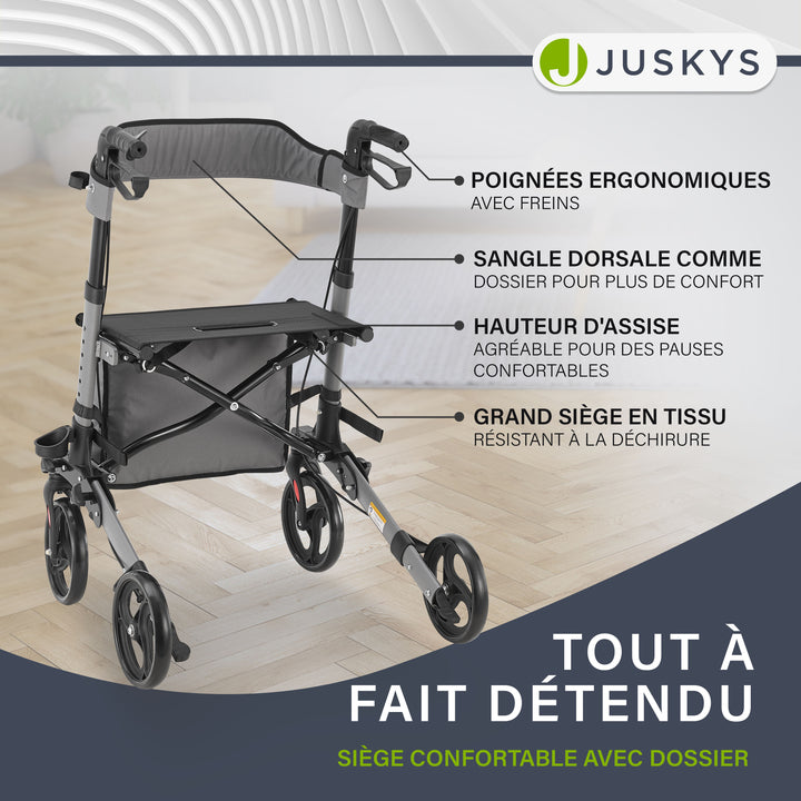 Déambulateur en aluminium Vital – pliable, avec siège et sac à provisions – jusqu'à 130 kg
