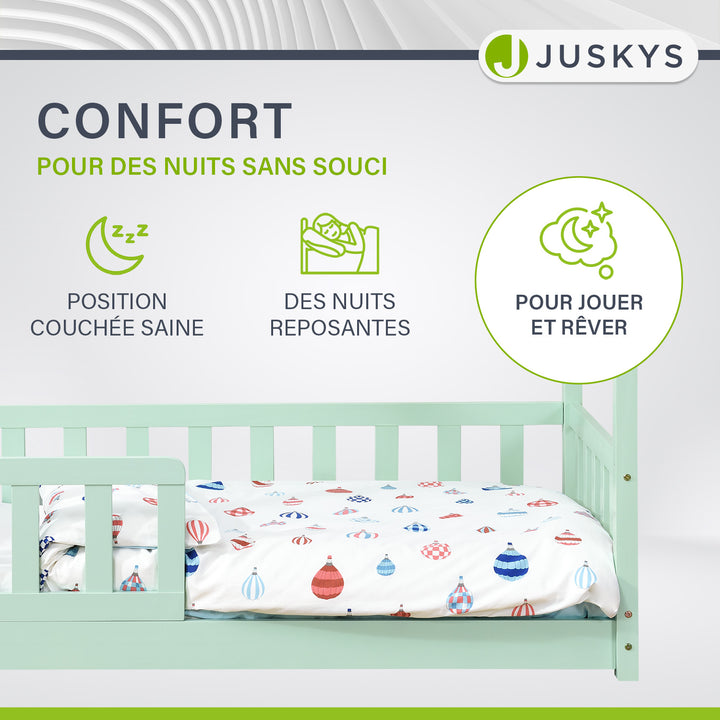 Lit enfant Marli 80 x 160 cm – lit cabane avec barrière et sommier à lattes