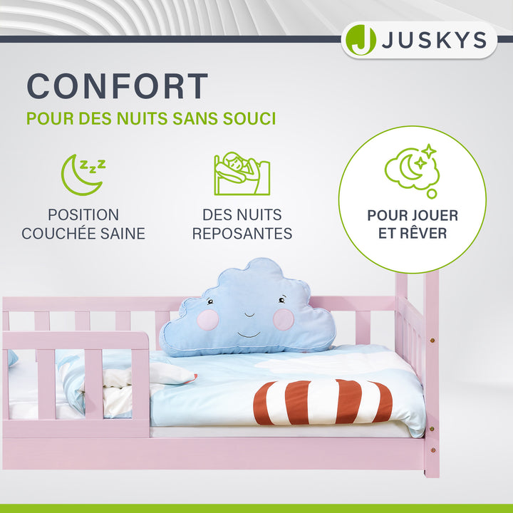 Lit enfant Marli 80 x 160 cm – lit cabane avec barrière et sommier à lattes