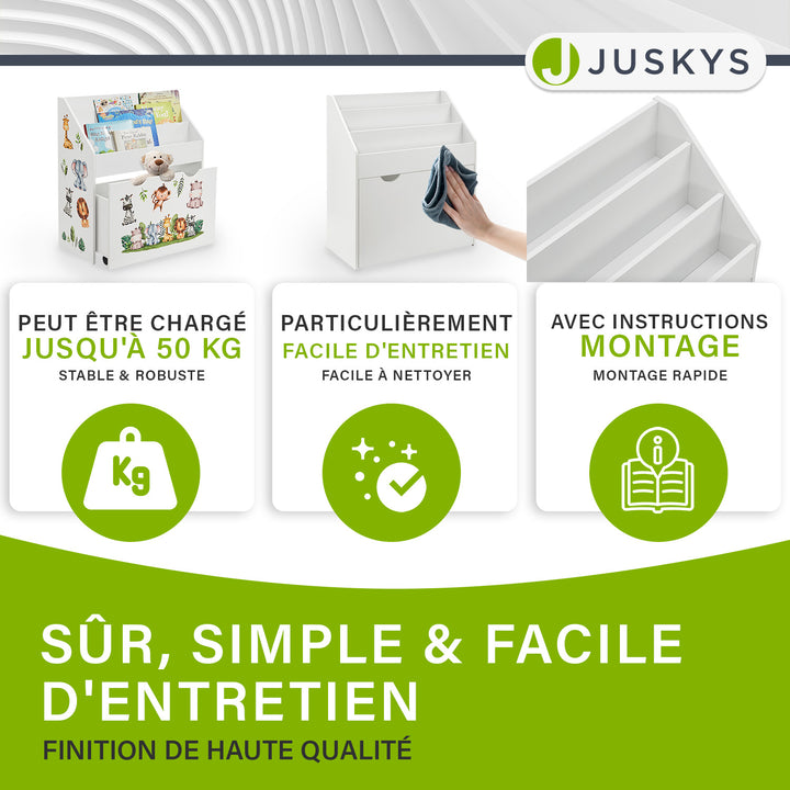 Bibliothèque pour enfants avec 3 compartiments et coffre à jouets coulissant