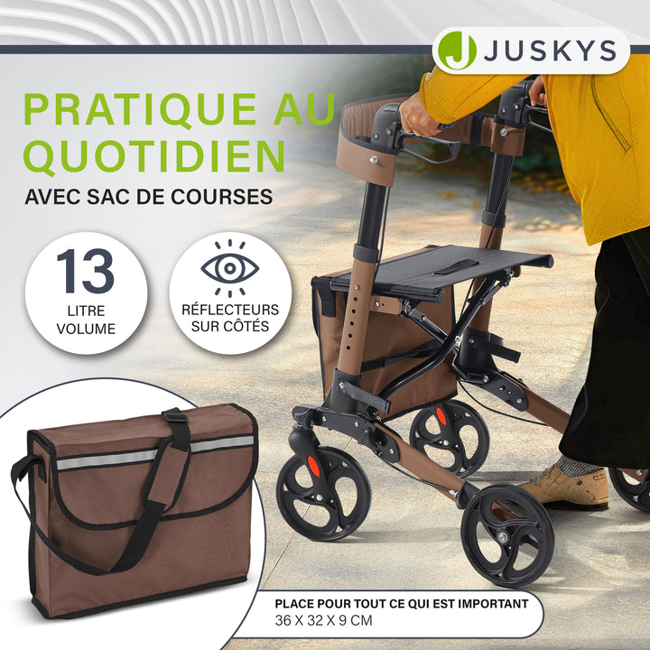Déambulateur en aluminium Vital – pliable, avec siège et sac à provisions – jusqu'à 130 kg