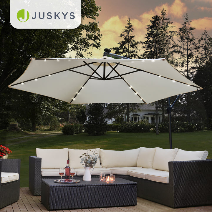 Parasol déporté à LED Brazil – avec manivelle et socle