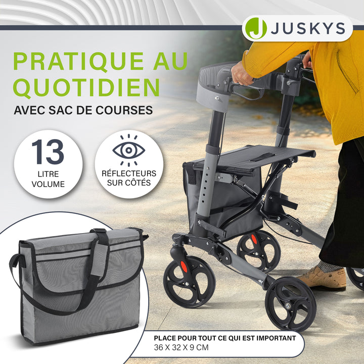 Déambulateur en aluminium Vital – pliable, avec siège et sac à provisions – jusqu'à 130 kg