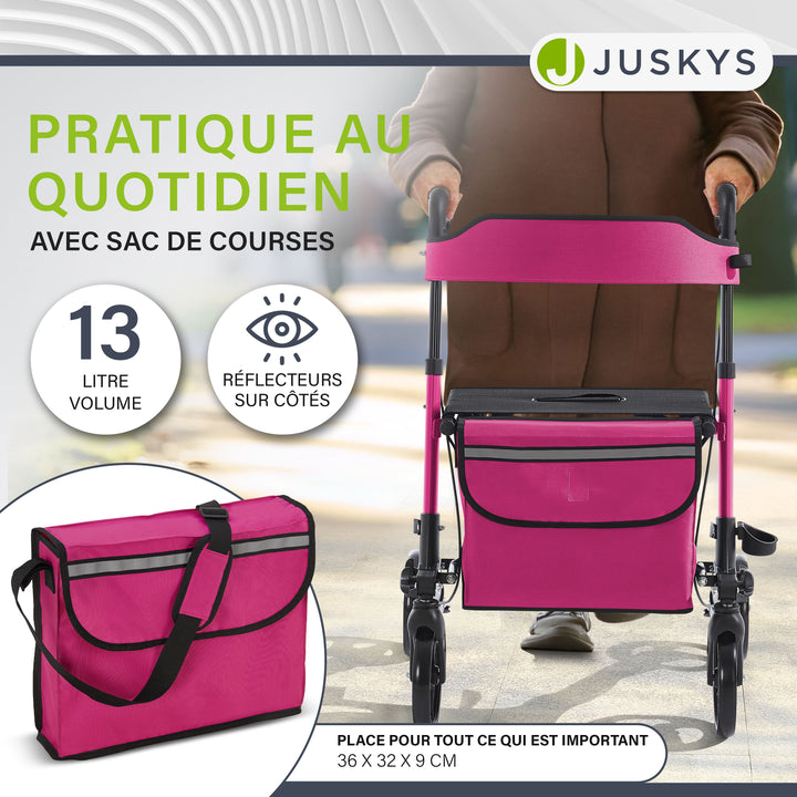 Déambulateur en aluminium Vital – pliable, avec siège et sac à provisions – jusqu'à 130 kg