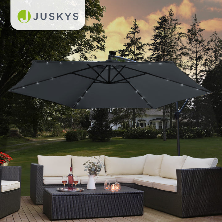 Parasol déporté à LED Brazil – avec manivelle et socle