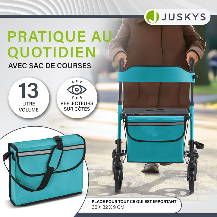 Déambulateur en aluminium Vital – pliable, avec siège et sac à provisions – jusqu'à 130 kg
