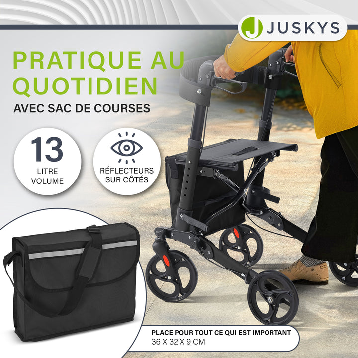 Déambulateur en aluminium Vital – pliable, avec siège et sac à provisions – jusqu'à 130 kg