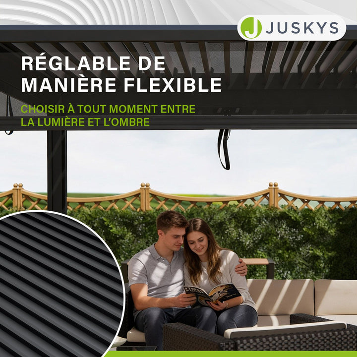 Pergola bioclimatique Tahiti 3 x 4 m avec 1 paroi latérale de 4 m