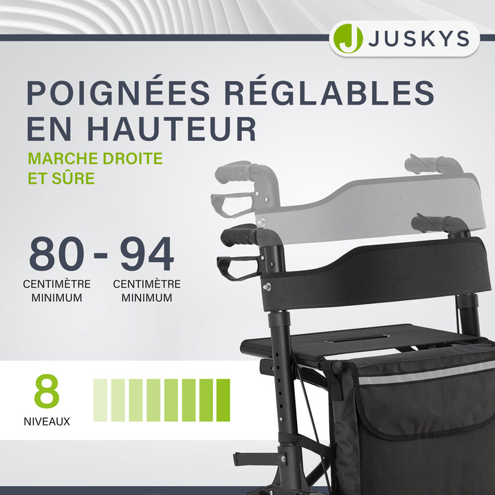 Déambulateur en aluminium Vital – pliable, avec siège et sac à provisions – jusqu'à 130 kg