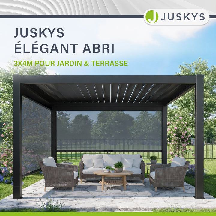 Pergola bioclimatique Tahiti 3 x 4 m avec 1 paroi latérale de 4 m