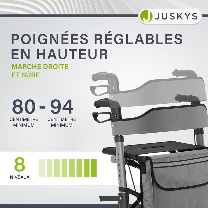 Déambulateur en aluminium Vital – pliable, avec siège et sac à provisions – jusqu'à 130 kg