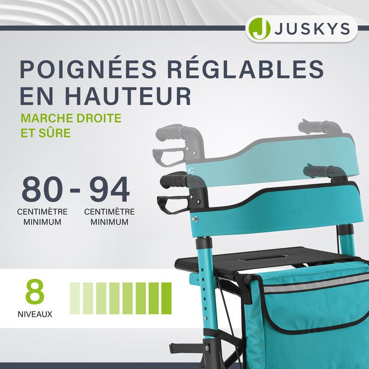 Déambulateur en aluminium Vital – pliable, avec siège et sac à provisions – jusqu'à 130 kg