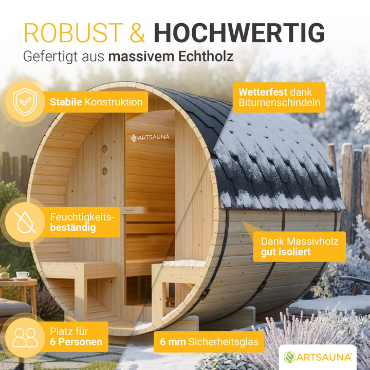 Sauna tonneau Spitzberg avec poêle de sauna