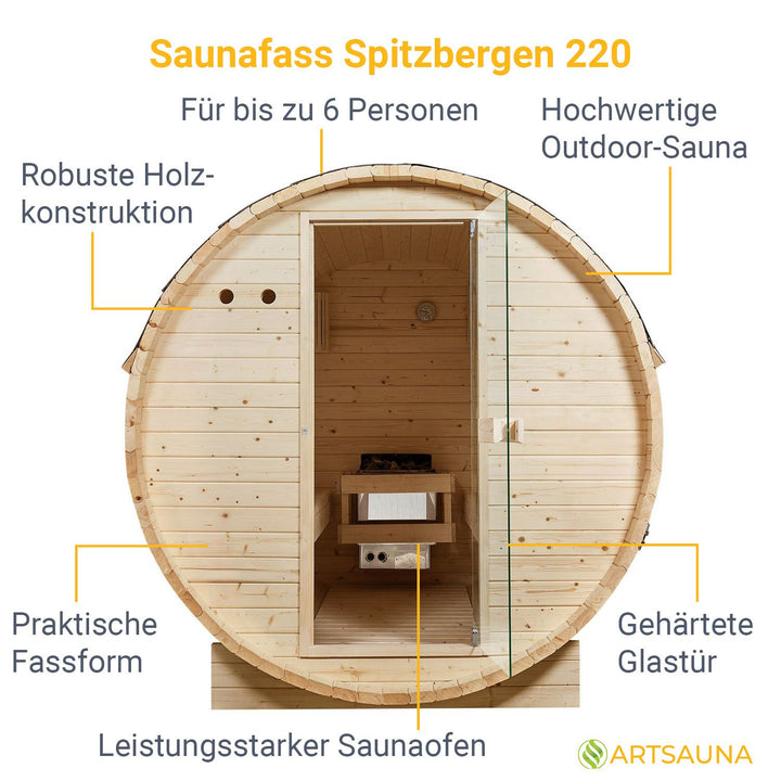 Sauna tonneau Spitzberg avec poêle de sauna