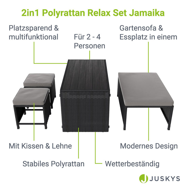 2in1 Polyrattan Gartenmöbel Jamaika
