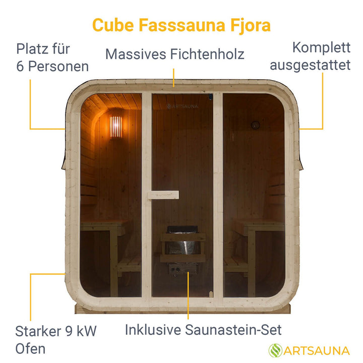 Sauna tonneau carré pour 6 personnes Fjora